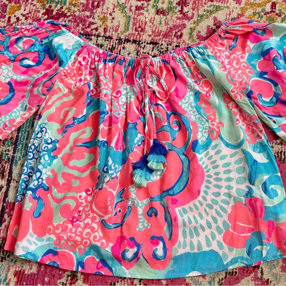 Lilly Pulitzer Pink and Blue Off-Shoulder Top